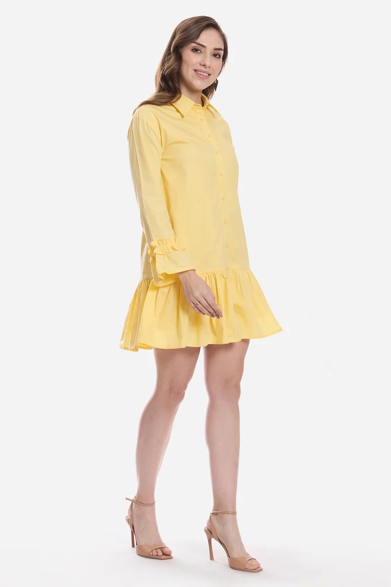 Virgio  Solid Cotton Ruffle Mini Dress for Women for Women | Best Price UAE