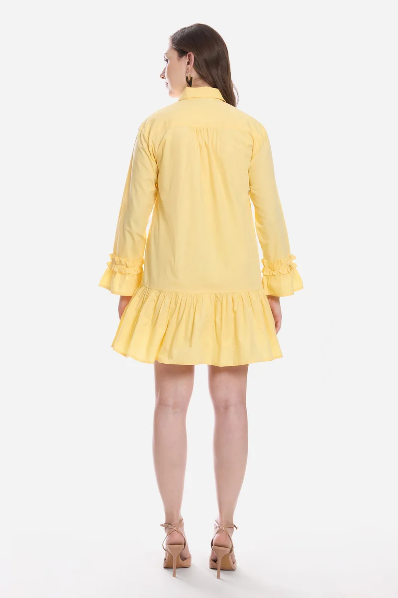 Virgio  Solid Cotton Ruffle Mini Dress for Women for Women | Best Price UAE
