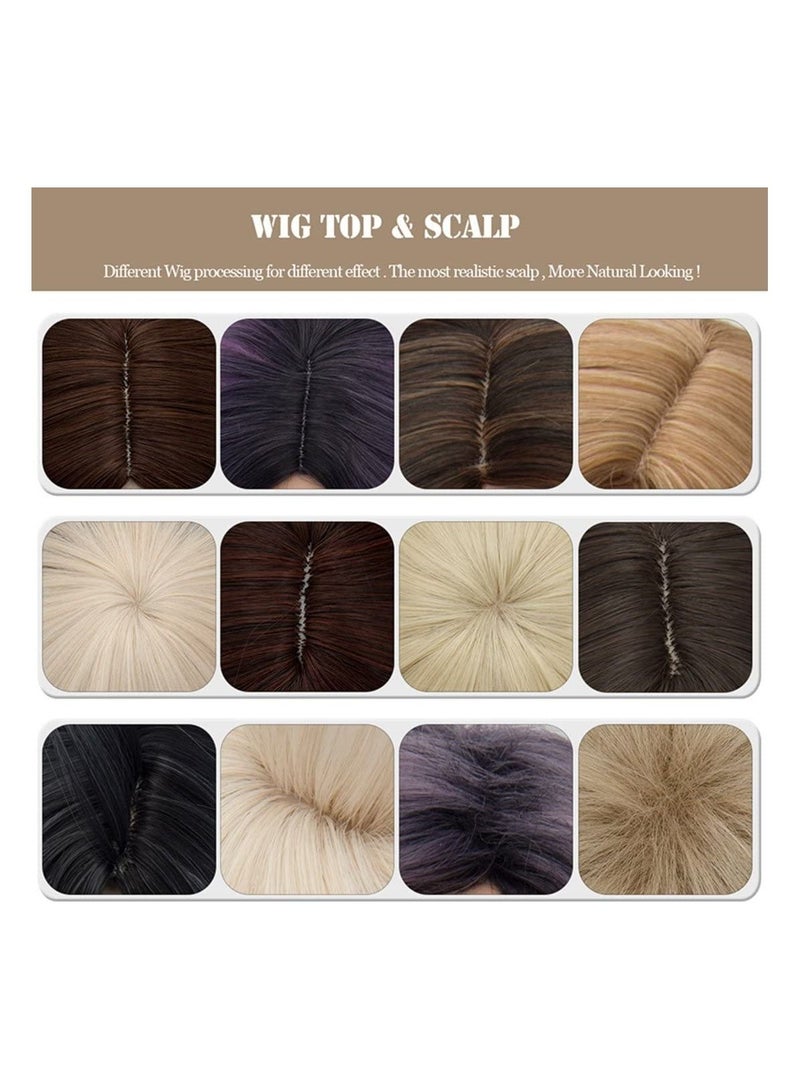 إستيل شعر مستعار قصير مموج مجعد بوب للنساء مقاومة للحرارة باروكة بوب تشمل غطاء شعر مستعار أحمر مزيج وردي - Image 5