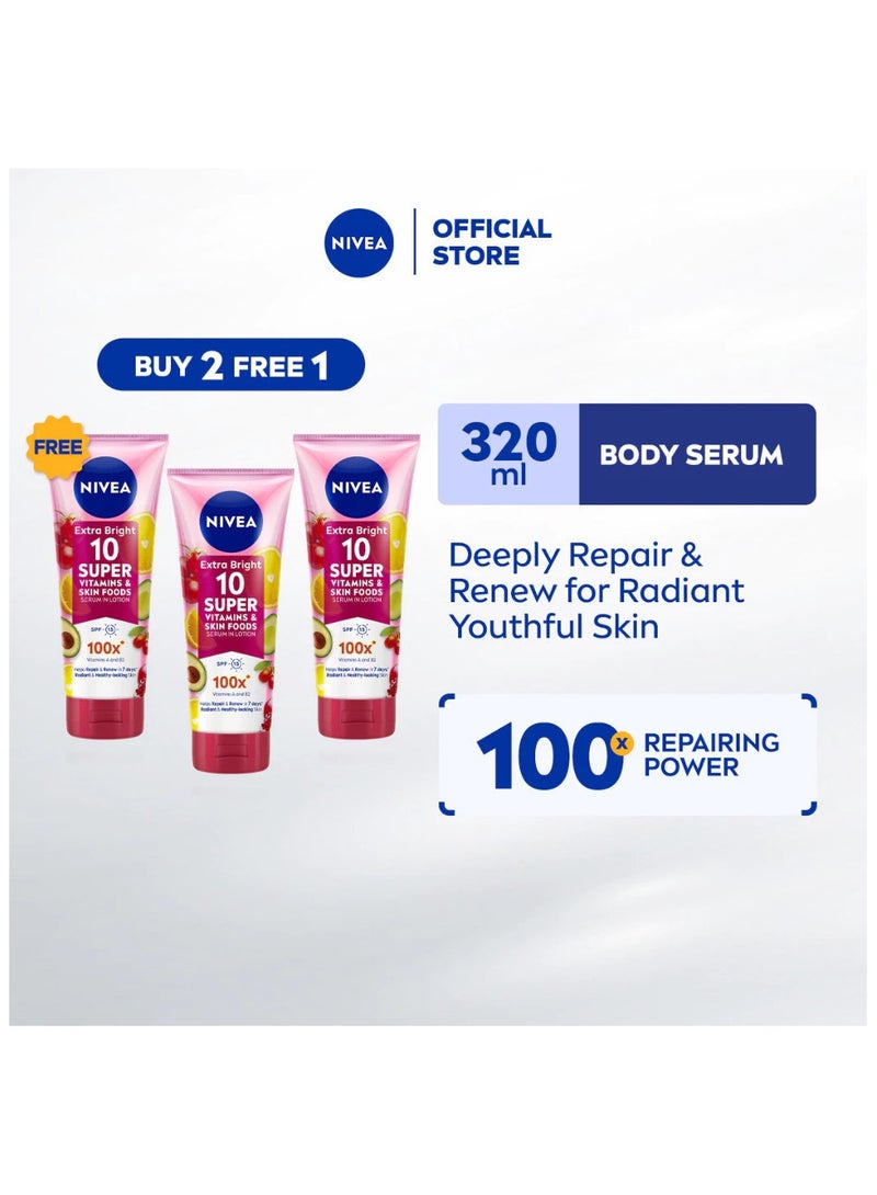 Nivea Body Extra Bright 10 Super Vitamins & Skin Foods Serum In Lotion (3 x 320ml) - Image 1