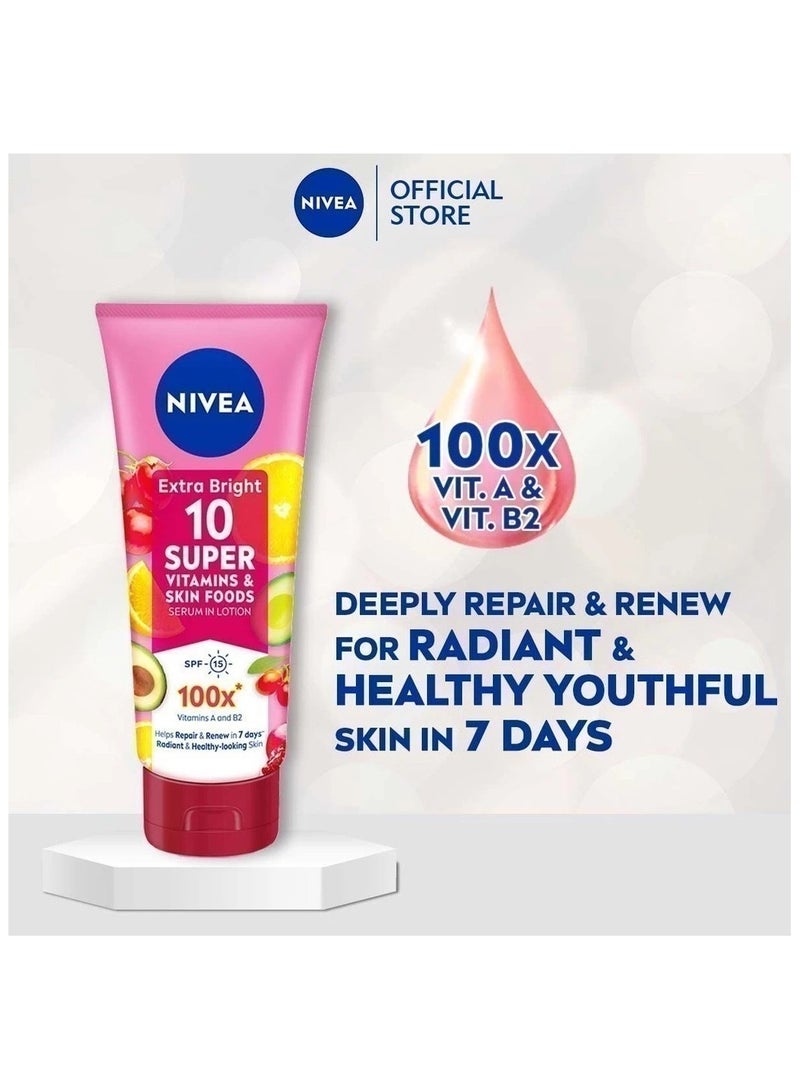 Nivea Body Extra Bright 10 Super Vitamins & Skin Foods Serum In Lotion (3 x 320ml) - Image 2
