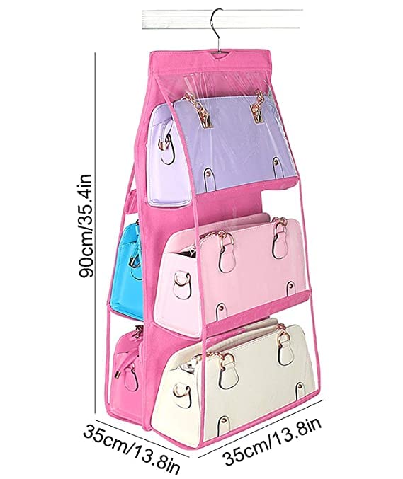 Coolkart 6 Pocket Clear Purse Handbags Organizer Door Closet Shelf Hanging Storage Bag Pink - Image 3