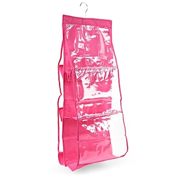 Coolkart 6 Pocket Clear Purse Handbags Organizer Door Closet Shelf Hanging Storage Bag Pink - Image 4
