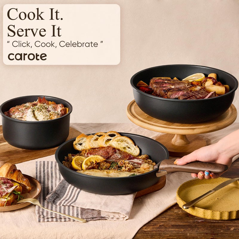 CAROTE 33pcs Pots and Pans Non Stick, Cookware Sets Detachable Handle, Induction Kitchen Pots and Pans,NonStick Cooking Set, Oven/Dishwasher/Fridge Safe, Space Saving - Image 4
