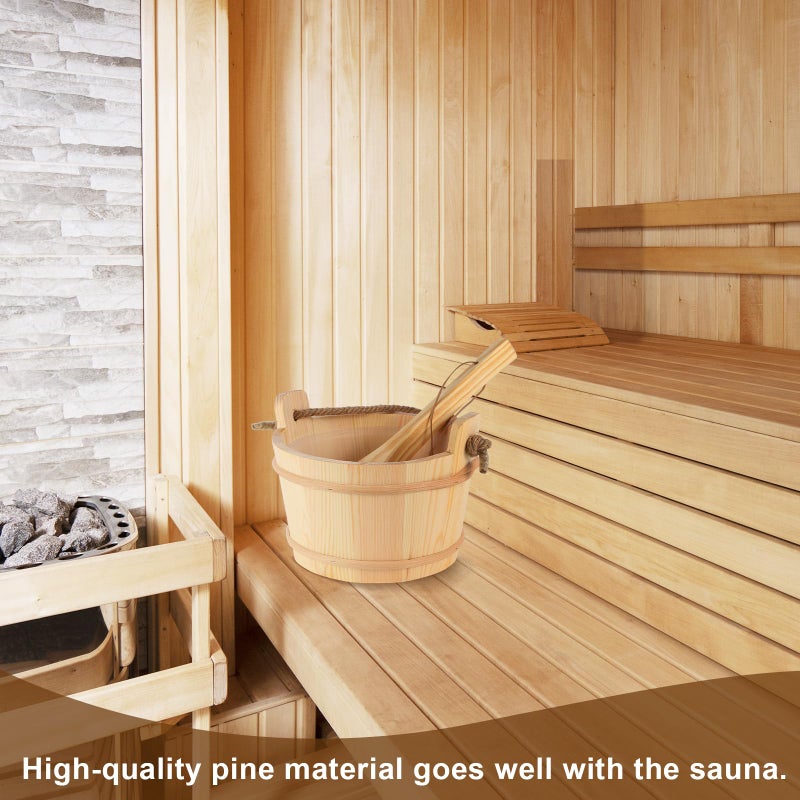 BAYISAM Wooden Sauna Bucket and Ladle Set, Handmade from Natural Pine with Rope Handle, 4L - Image 3