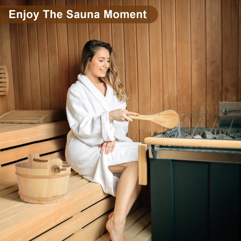 BAYISAM Wooden Sauna Bucket and Ladle Set, Handmade from Natural Pine with Rope Handle, 4L - Image 4