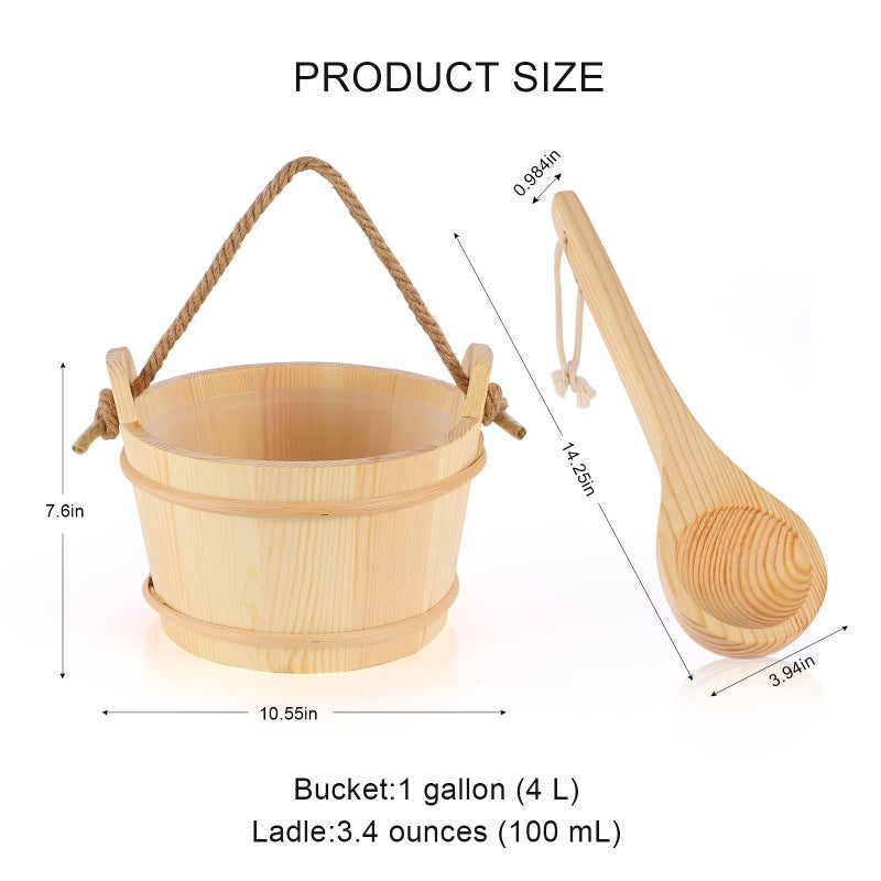 BAYISAM Wooden Sauna Bucket and Ladle Set, Handmade from Natural Pine with Rope Handle, 4L - Image 2