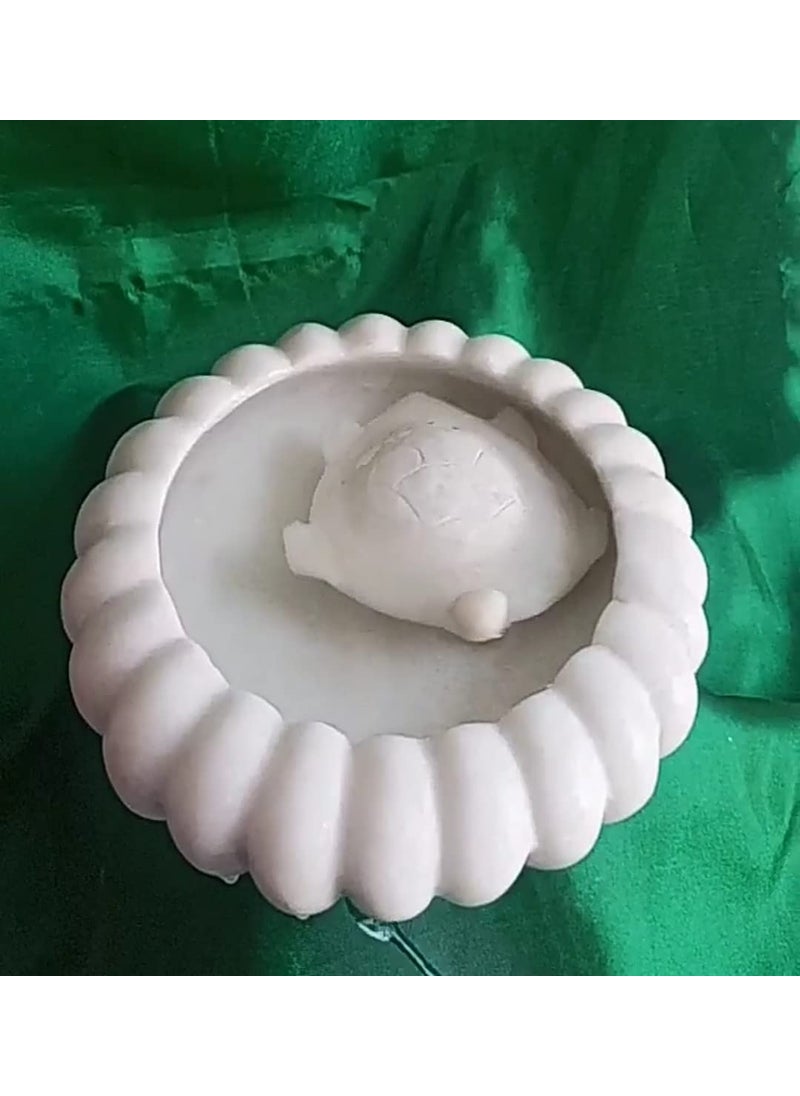 R&M - Marble Bowl (8 Inch, White) Use as Birdbath, Decorative Bowl with Floating Turtle Living Room Table Decor Bowl Marble Candle Holder - Image 1