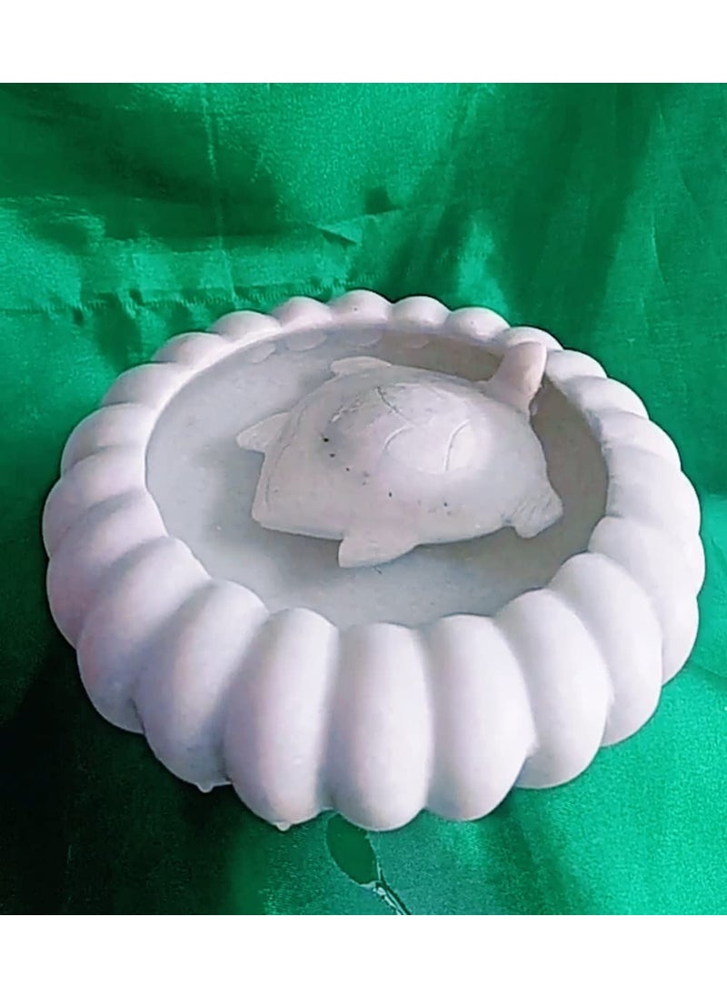 R&M - Marble Bowl (8 Inch, White) Use as Birdbath, Decorative Bowl with Floating Turtle Living Room Table Decor Bowl Marble Candle Holder - Image 1