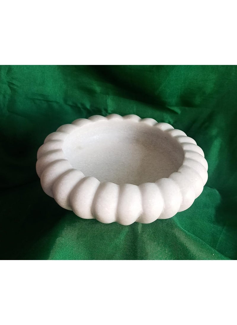 R&M - Marble Bowl (8 Inch, White) Use as Birdbath, Decorative Bowl with Floating Turtle Living Room Table Decor Bowl Marble Candle Holder - Image 1