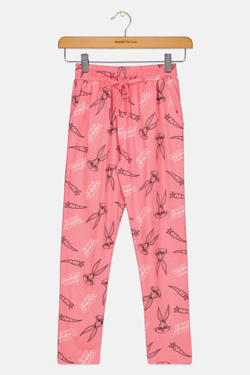 Looney Tunes Kids Girl Allover Print Pant, Pink Combo - Image 1