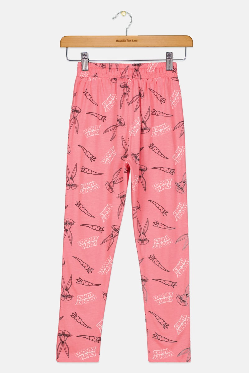 Looney Tunes Kids Girl Allover Print Pant, Pink Combo - Image 2