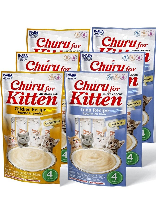 INABA Churu for Kittens, Grain-Free Creamy, Purée Lickable Cat Treats with DHA, EPA, Vitamin E & Taurine, 0.5 Ounces Each, 24 Tubes (4 per Pack), 2 Flavor Variety Pack - Image 1