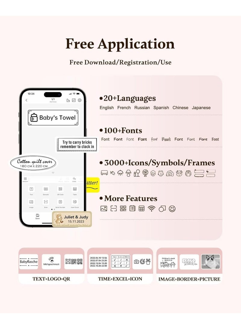 NIIMBOT D11 New Version Label Maker Machine D11-H Label Printer with Tape, 300dpi Upgraded Resolution, Bluetooth Label Printer, Portable Thermal Printer with 15mm Printing Width, Sticker Maker for Clothing Food Organizing Home Office School, Pink - Image 4