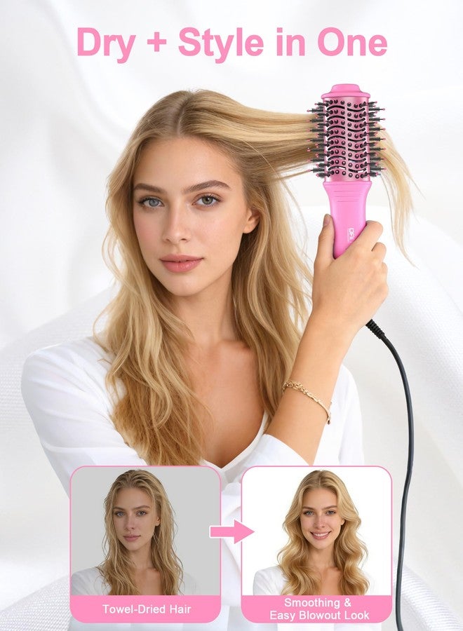 دان تكنولوجي فرشاة تجفيف الشعر الصغيرة للسفر للشعر القصير إلى المتوسط، فرشاة هواء ساخن بيضاوية الشكل مقاس 2 بوصة مع طلاء سيراميك، 3 إعدادات للحرارة للحصول على تصفيف ناعم وكثيف، 120 فولت (وردي) - Image 2
