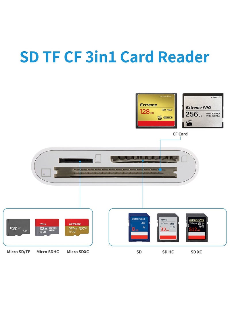 USB C CF/SD/TF Card Reader 3 in 1, Compact Flash 3-Slot Memory Adapter for Type-C Device Supports Micro SD Compatible with MacBook Pro/Air M1 iPad Pro Android Galaxy S20 S21U - Image 2