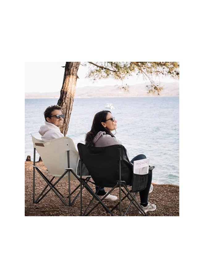 PROMASS Folding Camping Chairs Oversized Heavy Duty Lawn Chair With Cooler Bag, Storage Pocket, Collapsible Padded Outdoor Arm Chair (Black) - Image 2