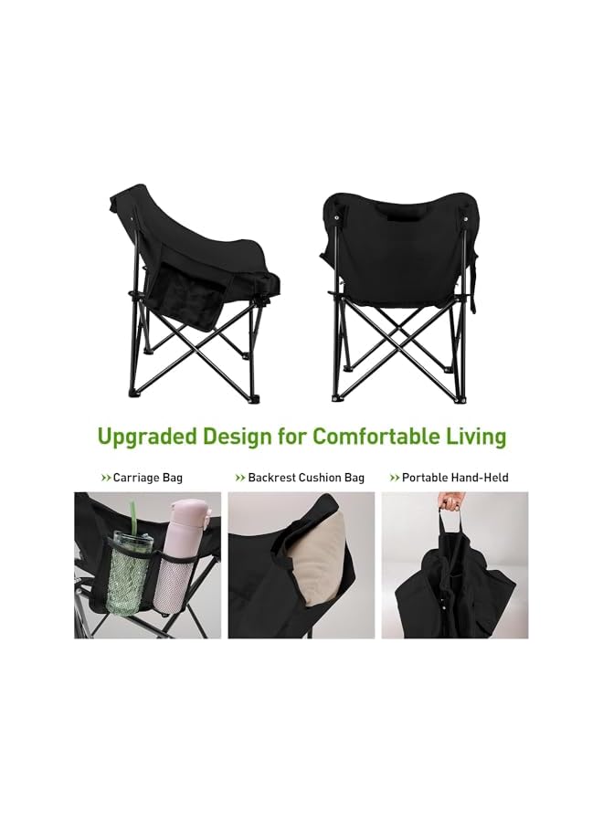 PROMASS Folding Camping Chairs Oversized Heavy Duty Lawn Chair With Cooler Bag, Storage Pocket, Collapsible Padded Outdoor Arm Chair (Black) - Image 4