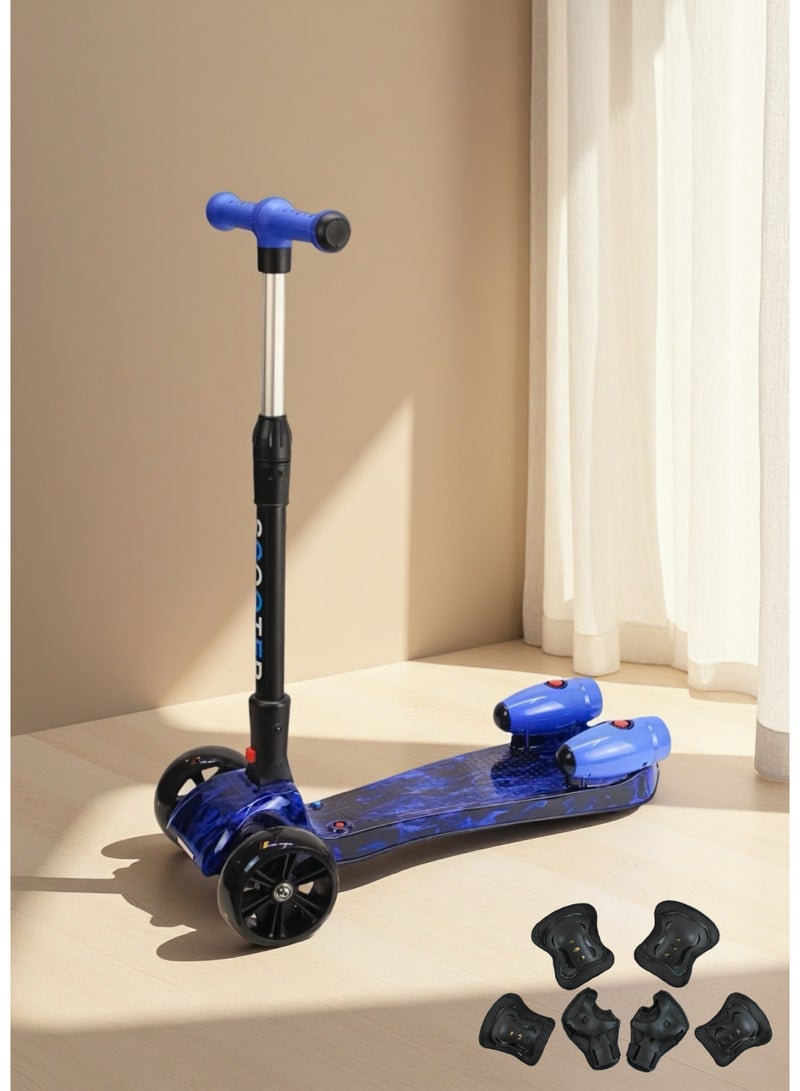 إيزي فيتشور سكوتر ركل إيزي فيوتشر للأطفال من سن 3 إلى 14 عامًا، بتصميم ثلاثي العجلات مع توجيه مائل، وعجلات بإضاءة LED، وموسيقى بلوتوث، ورذاذ ماء لتأثير الدخان - رحلة خارجية ممتعة وآمنة مع مجموعة معدات الحماية - Image 1