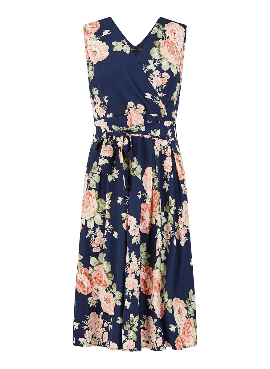 ميلا لندن Printed Wrap Over Sleeveless Skater Dress