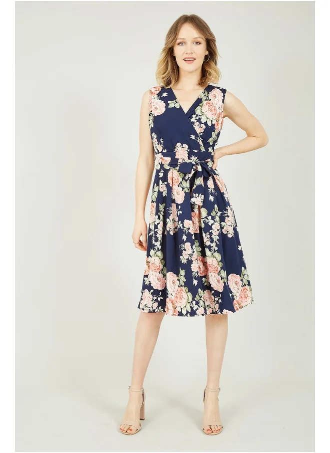 ميلا لندن Printed Wrap Over Sleeveless Skater Dress