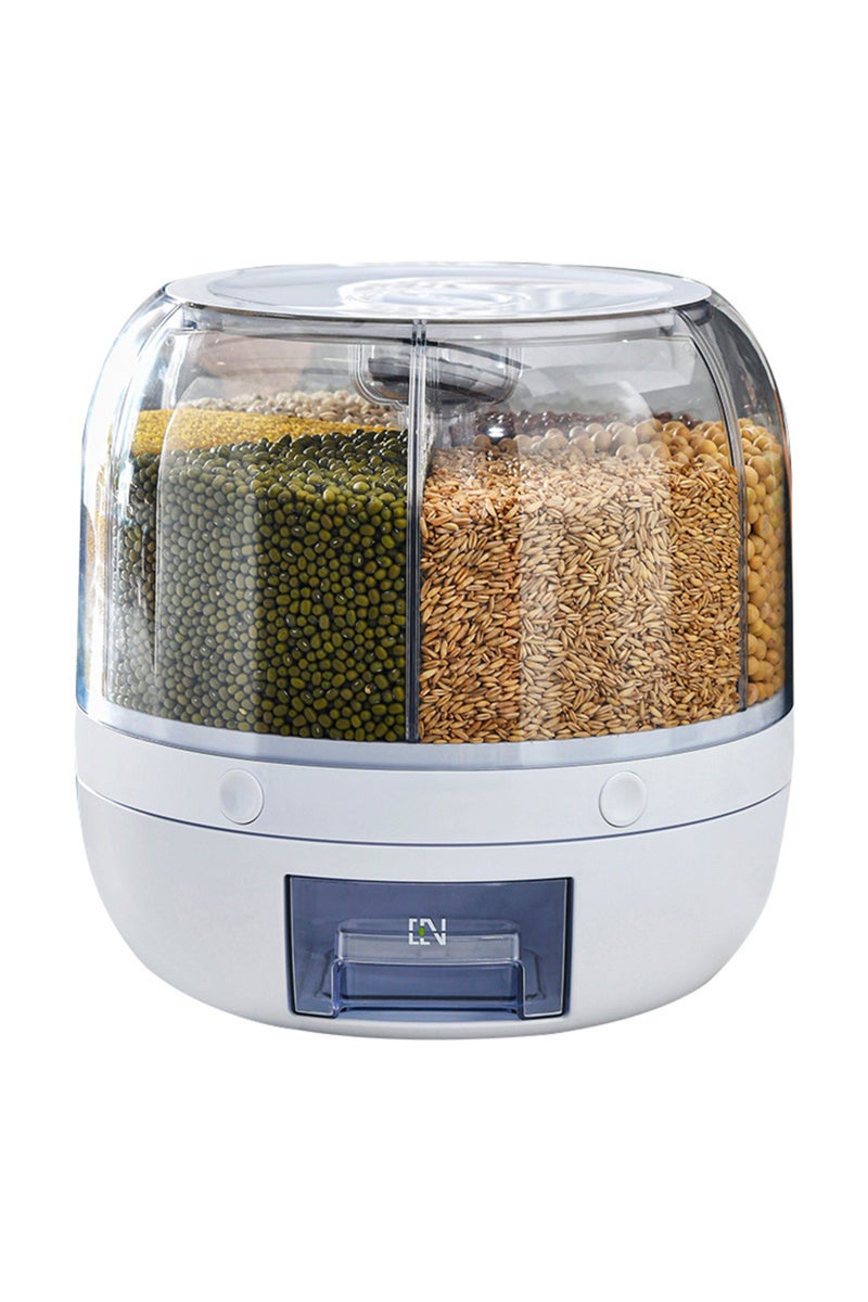 erorex M B 360° Rotating 6-Grid Food Dispenser - Airtight Kitchen Storage Container for Grains, Cereal & Dr