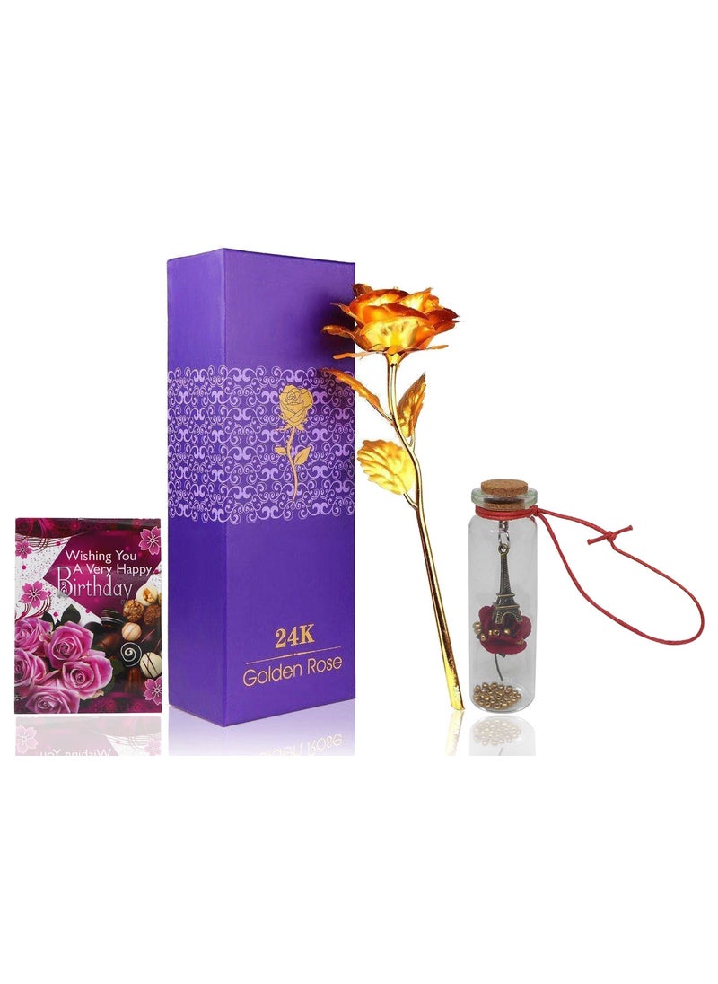 Saugat Traders - Saugat Traders Love Birthday Gift for Girlfriend, Wife - Birthday Greeting Card, Golden Rose and Message Bottle - Fiance, Boyfriend - Image 1