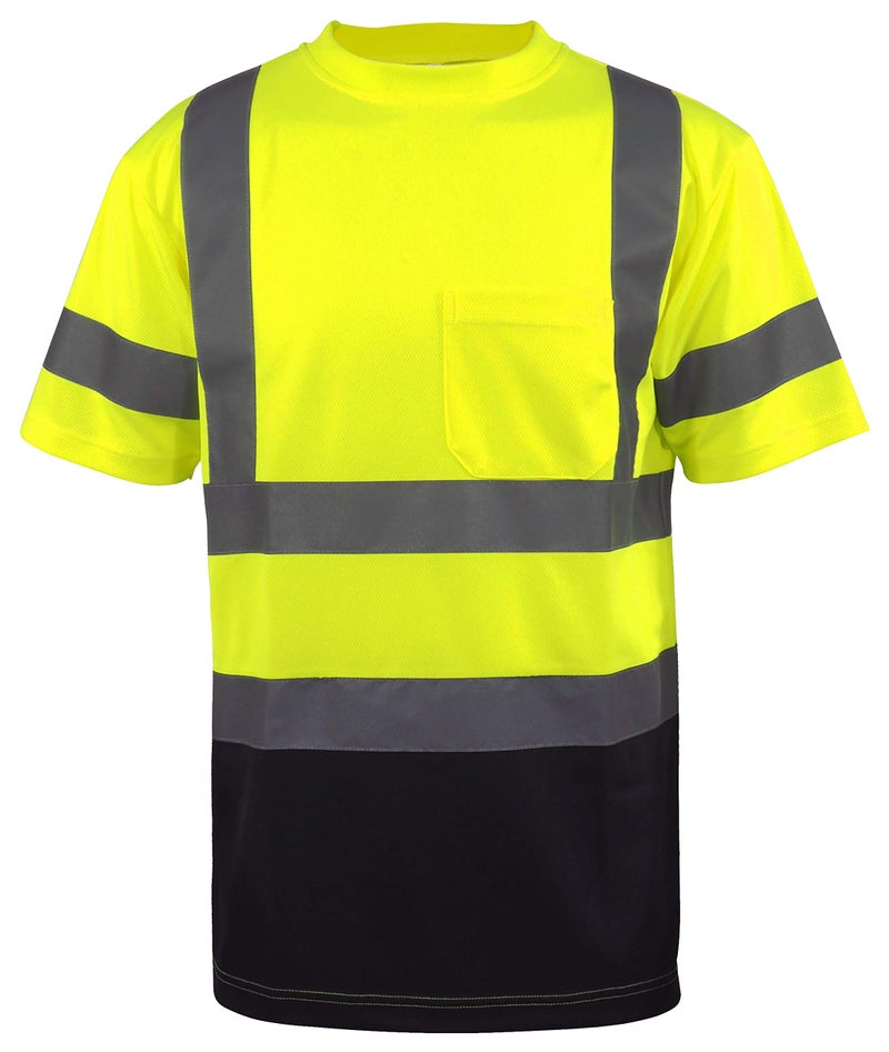 LM Hi Vis Class 3 T Shirt Reflective Safety Lime Orange Short Long Sleeve HIGH Visibility Black Bottom Lime XLarge