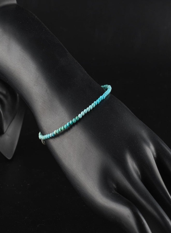 Yanara سوار يانارا الحقيقي من الفيروز للنساء، حجر كريم أصلي، حجر ميلاد طبيعي، سوار بسيط مصنوع يدويًا، مجوهرات شاكرا رائعة من خرز دقيق، كريستالات في سلسلة مطلية بالفضة بطول 8 بوصات - Image 2