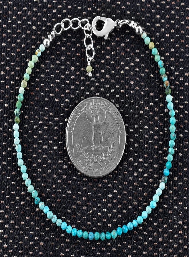 Yanara سوار يانارا الحقيقي من الفيروز للنساء، حجر كريم أصلي، حجر ميلاد طبيعي، سوار بسيط مصنوع يدويًا، مجوهرات شاكرا رائعة من خرز دقيق، كريستالات في سلسلة مطلية بالفضة بطول 8 بوصات - Image 4