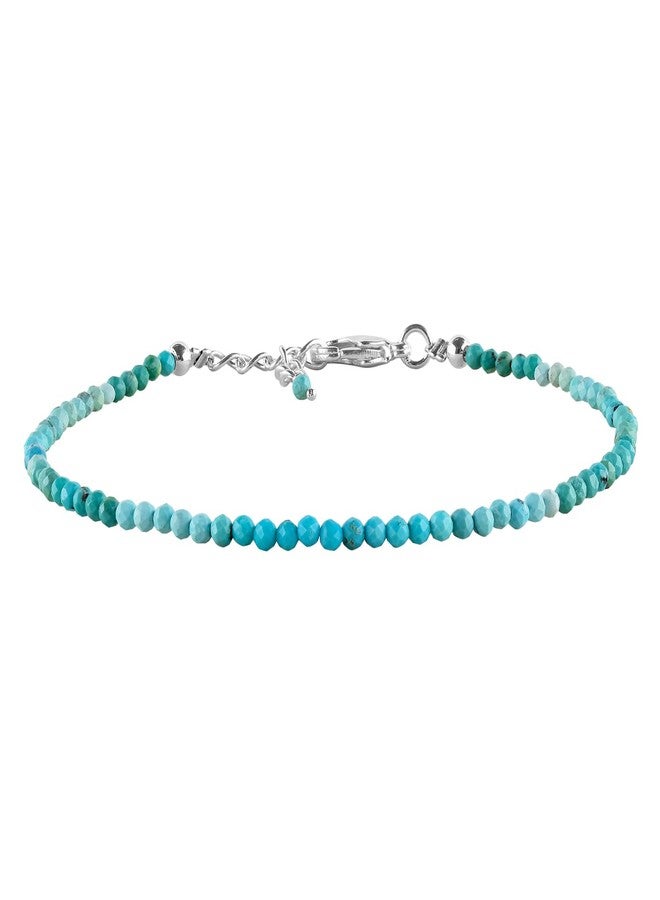 Yanara سوار يانارا الحقيقي من الفيروز للنساء، حجر كريم أصلي، حجر ميلاد طبيعي، سوار بسيط مصنوع يدويًا، مجوهرات شاكرا رائعة من خرز دقيق، كريستالات في سلسلة مطلية بالفضة بطول 8 بوصات - Image 1