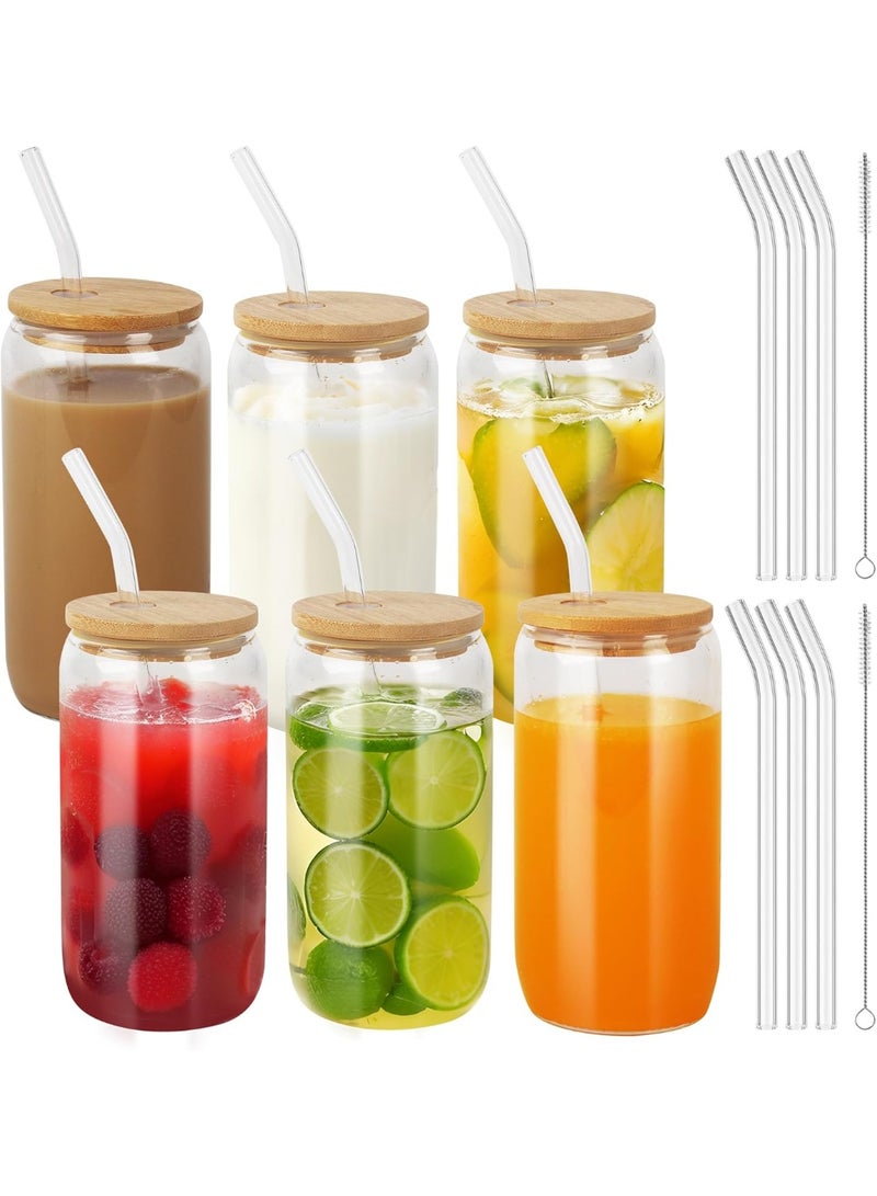 PPS TRADING Drinking Glasses with Bamboo Lids and Glass Straw 4pcs Set - 16oz Glass Cups, Iced Coffee Glasses, Cute iced Tea Glasses,Ideal for Coffee Bar Accessories, Aesthetic Gift - Image 2