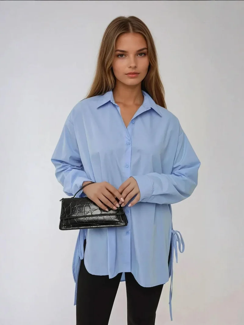 HICCUP Long Sleeve Shirt with Tie-up Detail