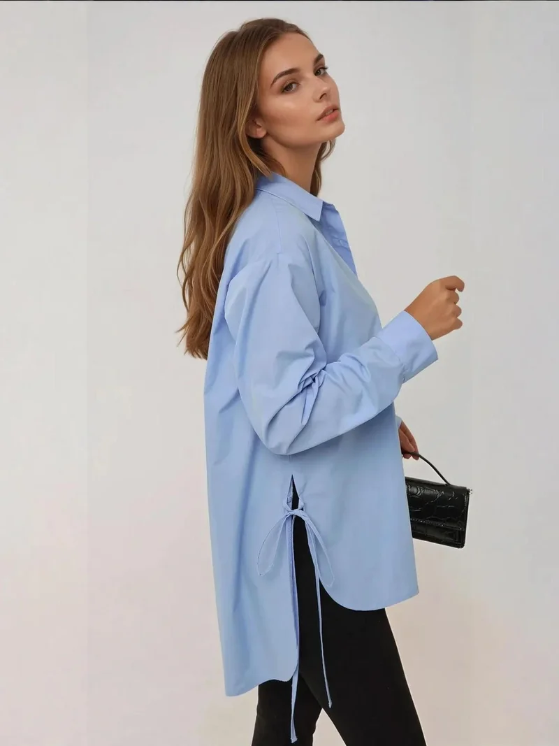 HICCUP Long Sleeve Shirt with Tie-up Detail