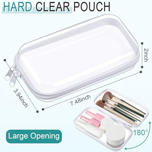 Sanwuta 6 Pcs Clear Hard Zipper Case Hard Plastic Zipper Pouches Makeup Bag Pencil Pouches Transparent Cases for Snacks Plastic Storage Organizer Box for Travel(White,7.48 x 3.94 x 2 Inch) - Image 2