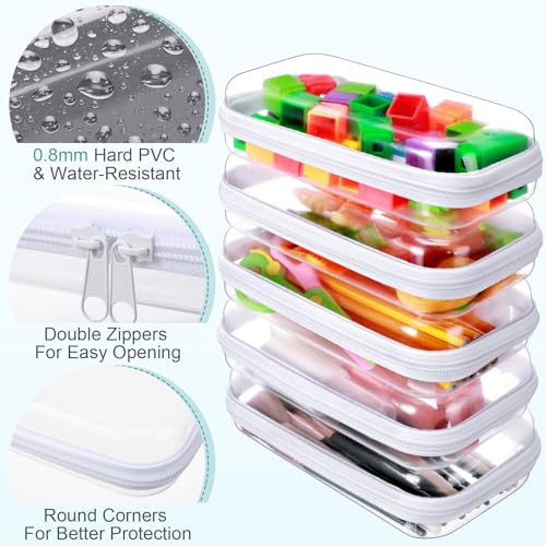 Sanwuta 6 Pcs Clear Hard Zipper Case Hard Plastic Zipper Pouches Makeup Bag Pencil Pouches Transparent Cases for Snacks Plastic Storage Organizer Box for Travel(White,7.48 x 3.94 x 2 Inch) - Image 3