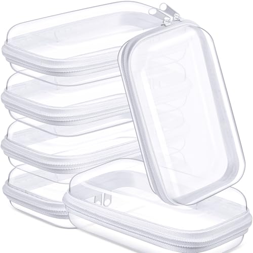 Sanwuta 6 Pcs Clear Hard Zipper Case Hard Plastic Zipper Pouches Makeup Bag Pencil Pouches Transparent Cases for Snacks Plastic Storage Organizer Box for Travel(White,7.48 x 3.94 x 2 Inch) - Image 1