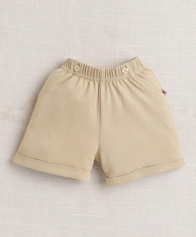 BUMZEE Baby Boys Cotton Bodysuit & Short Set With Bow Suspender & Cap Navy & Beige - 3-6 Months - Image 4