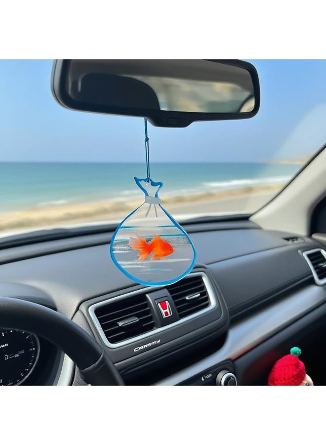 HongEast Goldfish in A Bag Car Charm,Cute Goldfish Car Hanging Ornament Pendant,Summer Fish Beach Decor Rear View Mirror Accessories for Women Men - Image 2