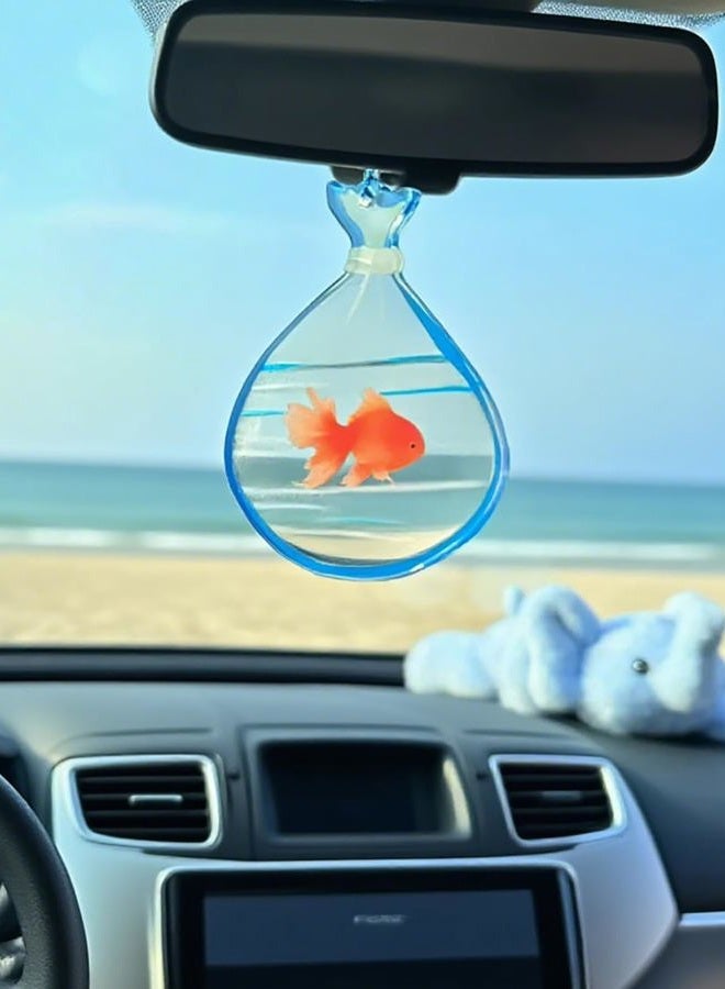 HongEast Goldfish in A Bag Car Charm,Cute Goldfish Car Hanging Ornament Pendant,Summer Fish Beach Decor Rear View Mirror Accessories for Women Men - Image 1
