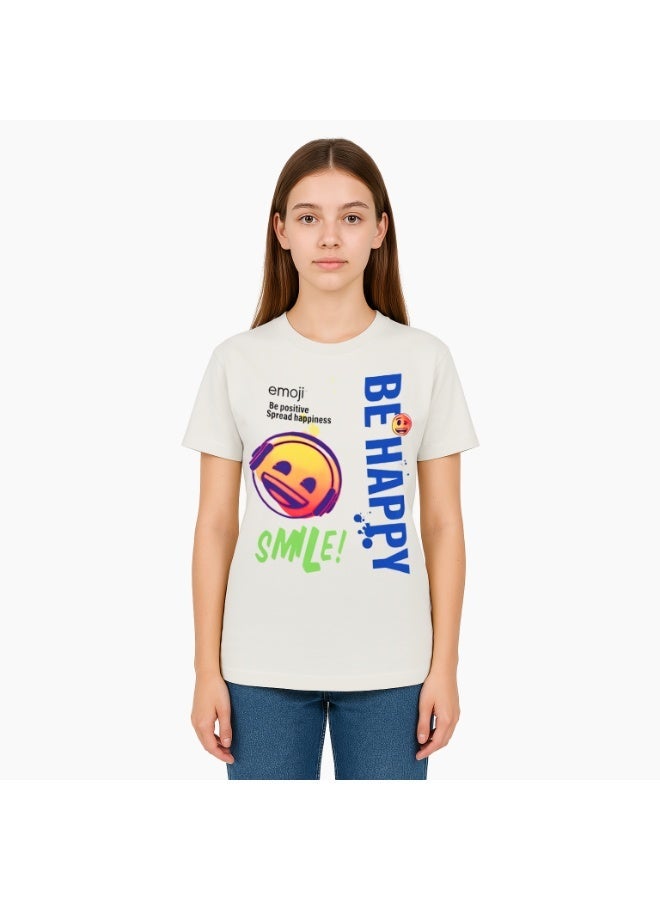 ترو كير تيشيرت أولادي بأكمام قصيرة كن سعيداً بإيموجي - Image 1