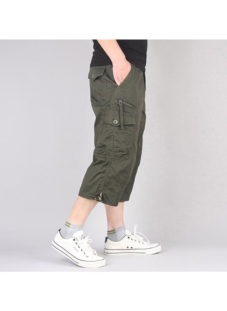 Generic Men's Loose Multi Pocket Work Suit Capris Army Green  - Image 3