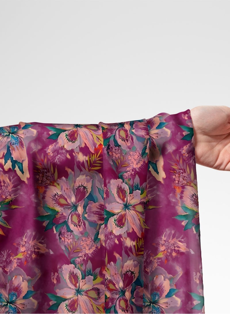 فيلاتو Ø¬Ù„Ø§Ø¨ÙŠØ© Ù…Ø®ÙˆÙŠØ± Ø²Ù‡Ø±ÙŠØ© Ù…Ù† Ù‚Ù…Ø§Ø´ Ø­Ø±ÙŠØ± Ø§Ù„Ù„ÙŠÙ„ Ø¹Ø±Ø§Ù…Ù†ÙŠ Ø¨Ø§Ù„ÙŠØ§Ø±Ø¯Ø©ØŒ Ù�ÙŠØ±ÙˆØ²ÙŠ ÙˆØ±Ø¯ÙŠØŒ Ø¹Ø±Ø¶ 58 Ø¨ÙˆØµØ© - Image 1