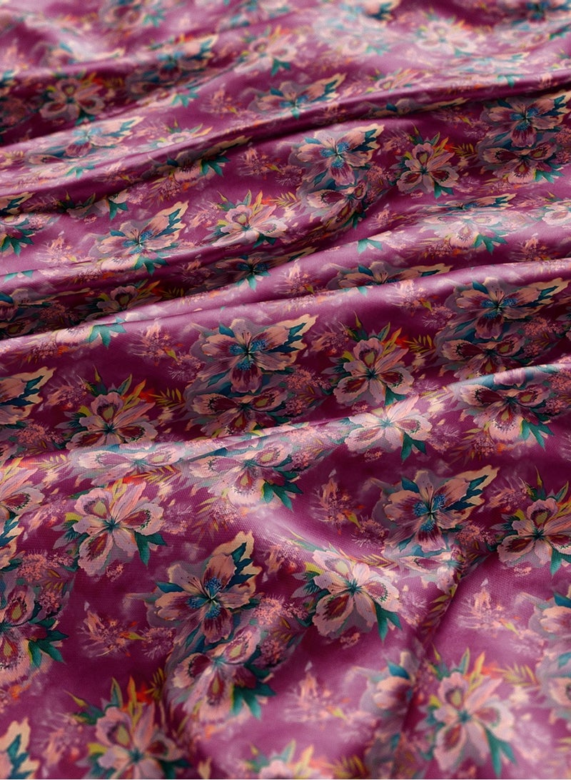 فيلاتو Ø¬Ù„Ø§Ø¨ÙŠØ© Ù…Ø®ÙˆÙŠØ± Ø²Ù‡Ø±ÙŠØ© Ù…Ù† Ù‚Ù…Ø§Ø´ Ø­Ø±ÙŠØ± Ø§Ù„Ù„ÙŠÙ„ Ø¹Ø±Ø§Ù…Ù†ÙŠ Ø¨Ø§Ù„ÙŠØ§Ø±Ø¯Ø©ØŒ Ù�ÙŠØ±ÙˆØ²ÙŠ ÙˆØ±Ø¯ÙŠØŒ Ø¹Ø±Ø¶ 58 Ø¨ÙˆØµØ© - Image 3