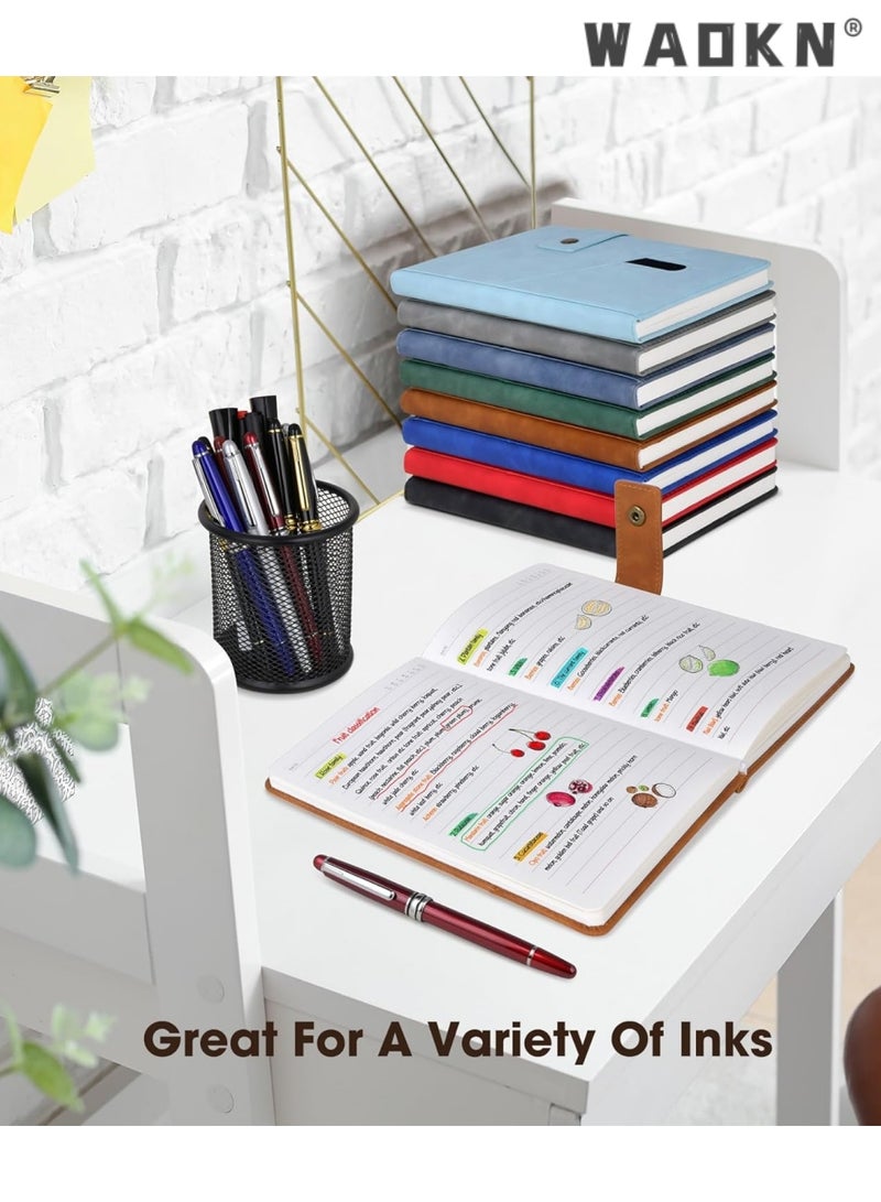 دبليو أيه أو كي أن براون A5 مبطنة الجلود مفكرة يوميات ، شخصية غلاف فني مع مجموعة القلم هدية مربع ، 200 صفحة 100gsm سميكة مسطرة الورق للرجال والنساء يوميات المدرسة ، والسفر ، والأعمال التجارية ، والعمل ، والأسرة الكتابة - Image 5