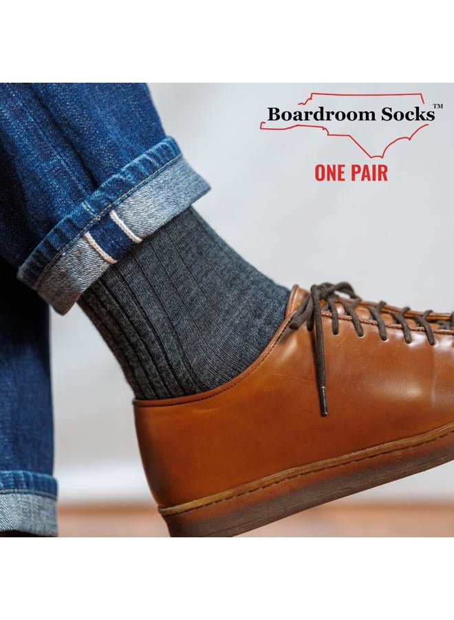 BoardroomSocks Boardroom Socks Merino Wool Mid-Calf Dress Socks for Men, Ribbed Dress Socks, Grey Heather - Image 5