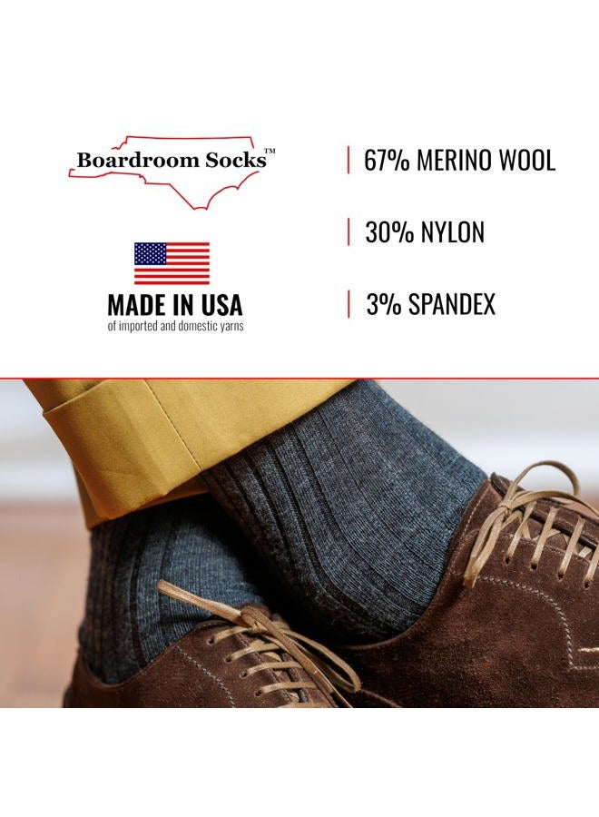 BoardroomSocks Boardroom Socks Merino Wool Mid-Calf Dress Socks for Men, Ribbed Dress Socks, Grey Heather - Image 3