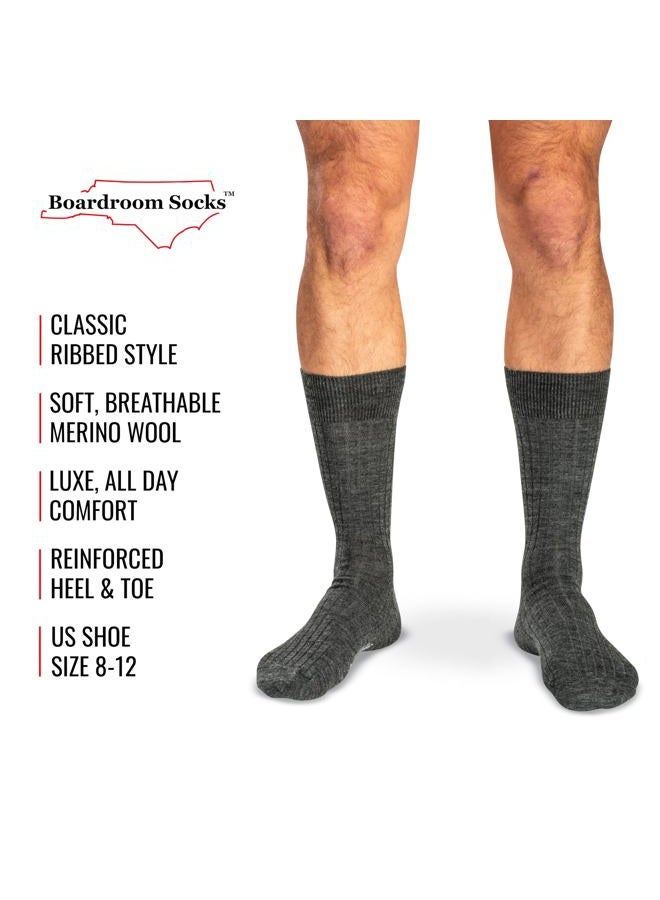BoardroomSocks Boardroom Socks Merino Wool Mid-Calf Dress Socks for Men, Ribbed Dress Socks, Grey Heather - Image 2