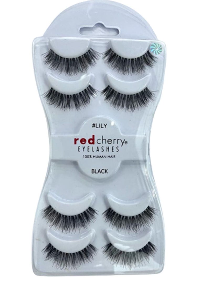 Red Cherry Pair Of 4 False Eyelashes LILY Black