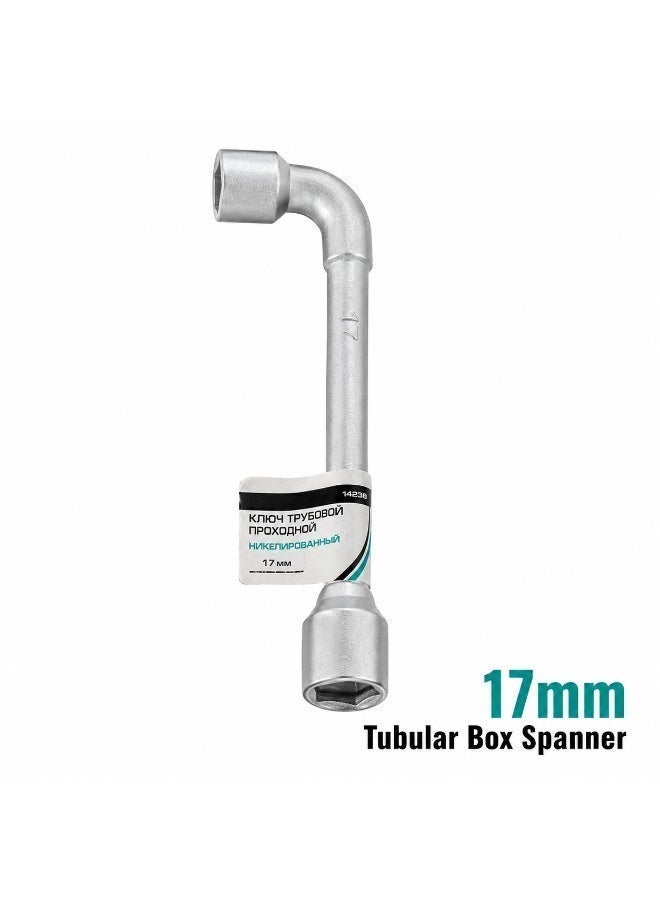 مفتاح ربط أنبوبي (Box Spanner) على شكل حرف L مقاس 17 مم، مزود برأس سداسي مزدوج الطرف، مخصص لإصلاح السيارات وأعمال السباكة والمشاريع المنزلية (DIY) والصيانة الميكانيكية. - Image 2